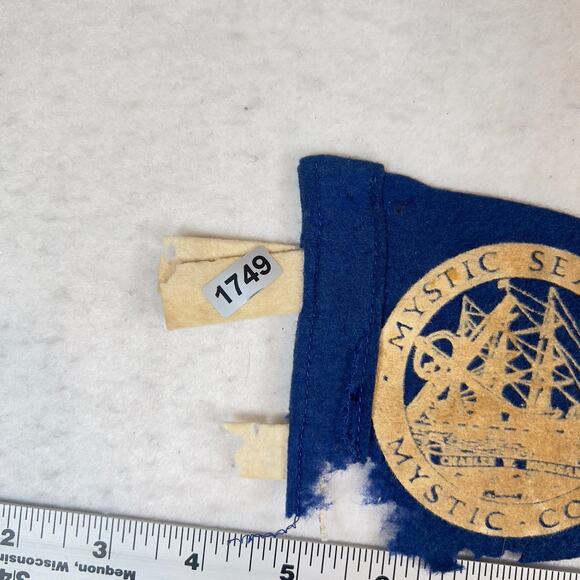 Mystic Seaport CT VINTAGE '70s Felt Pennant New England Tall Ships Colonial POOR - Picture 7 of 7